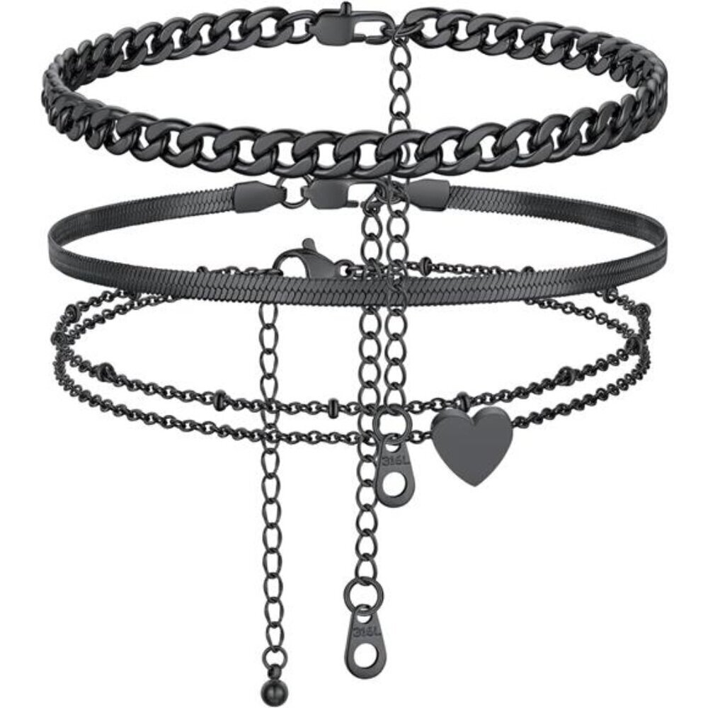 Ankle Bracelets Waterproof Heart Anklets Cuban Link